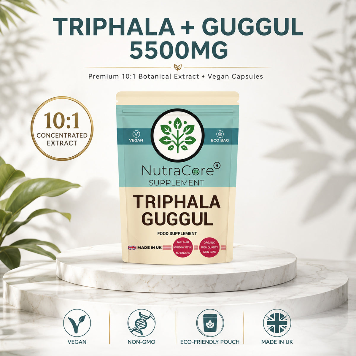Triphala + Guggul 5500mg Capsules | 10:1 Extract | Vegan Weight Management Formula