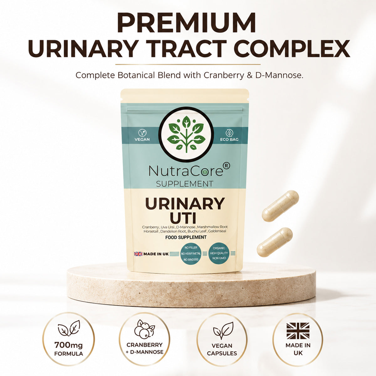 Urinary Tract Complex 700mg Capsules | Cranberry & D-Mannose | Vegan