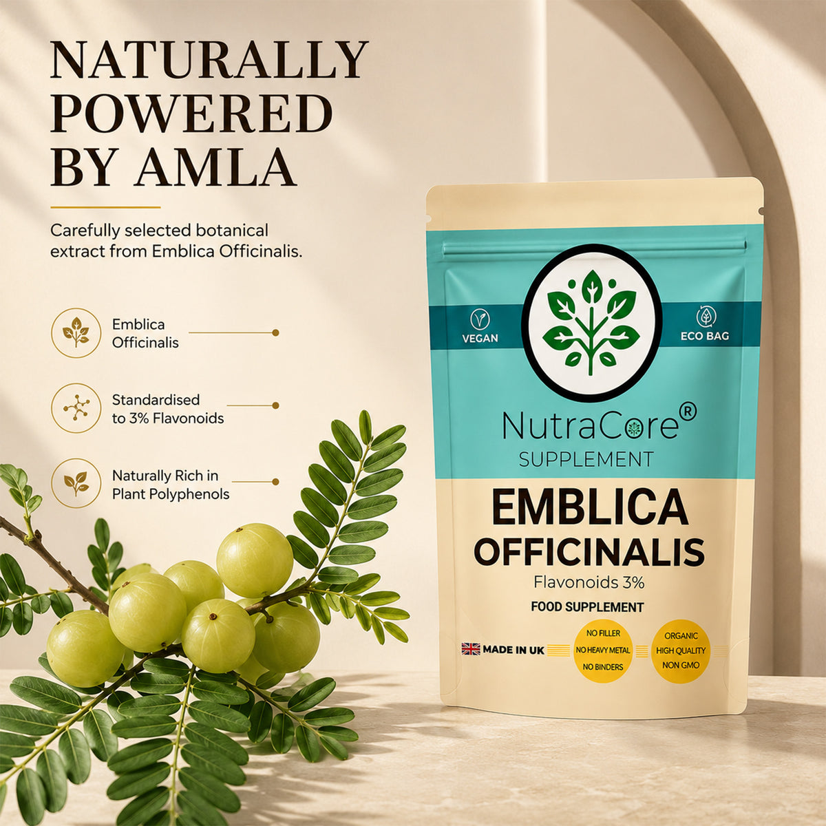 Amla (Emblica Officinalis) Capsules 500mg (3% Flavonoids) – Antioxidant Support