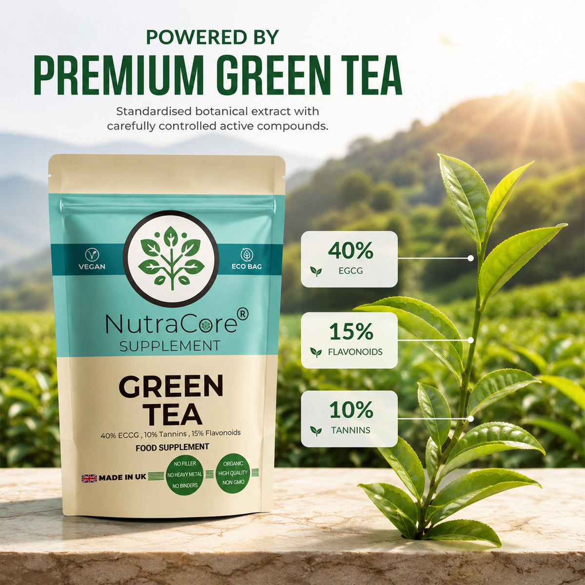 Green Tea Extract 5500mg Capsules | EGCG 40% | Vegan Formula