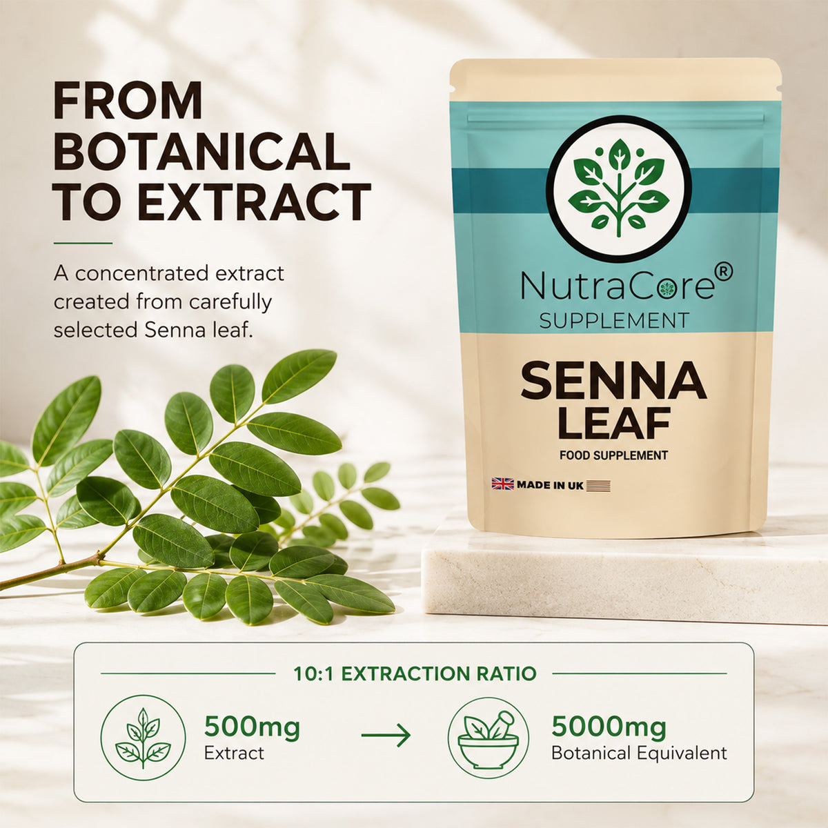 Organic Senna Leaf Extract 5000mg Capsules | 8% Sennosides | Vegan
