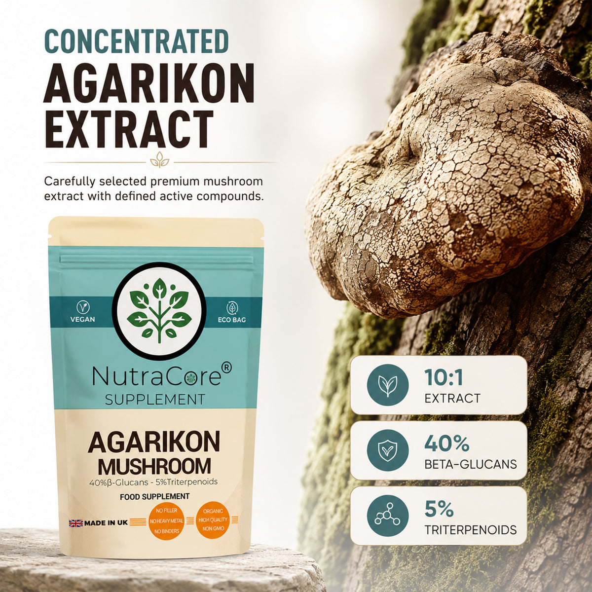 Agarikon Mushroom 5000mg Capsules | 40% Beta-Glucans | Vegan