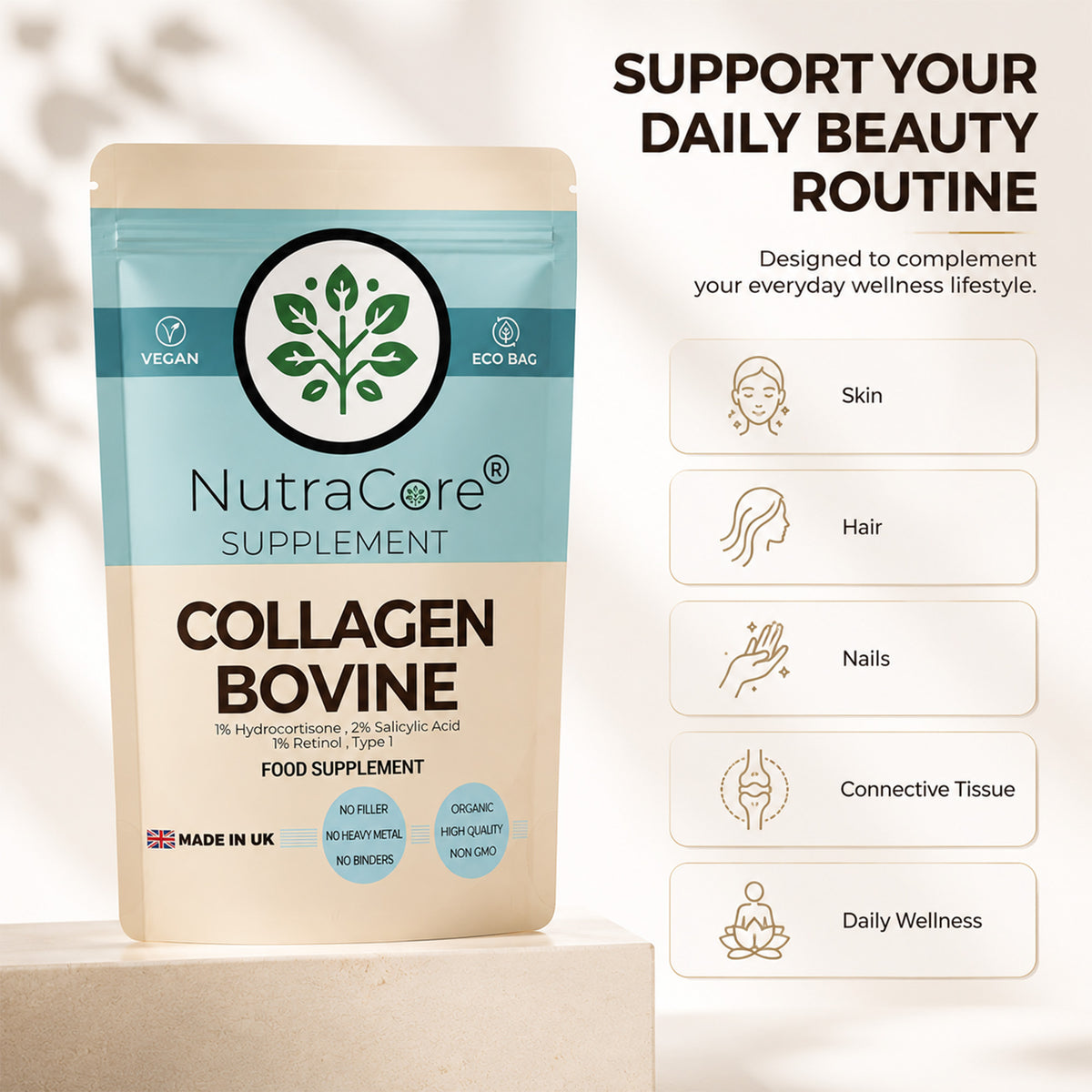 Bovine Collagen Type 1 550mg Capsules | Skin, Hair & Nail Support
