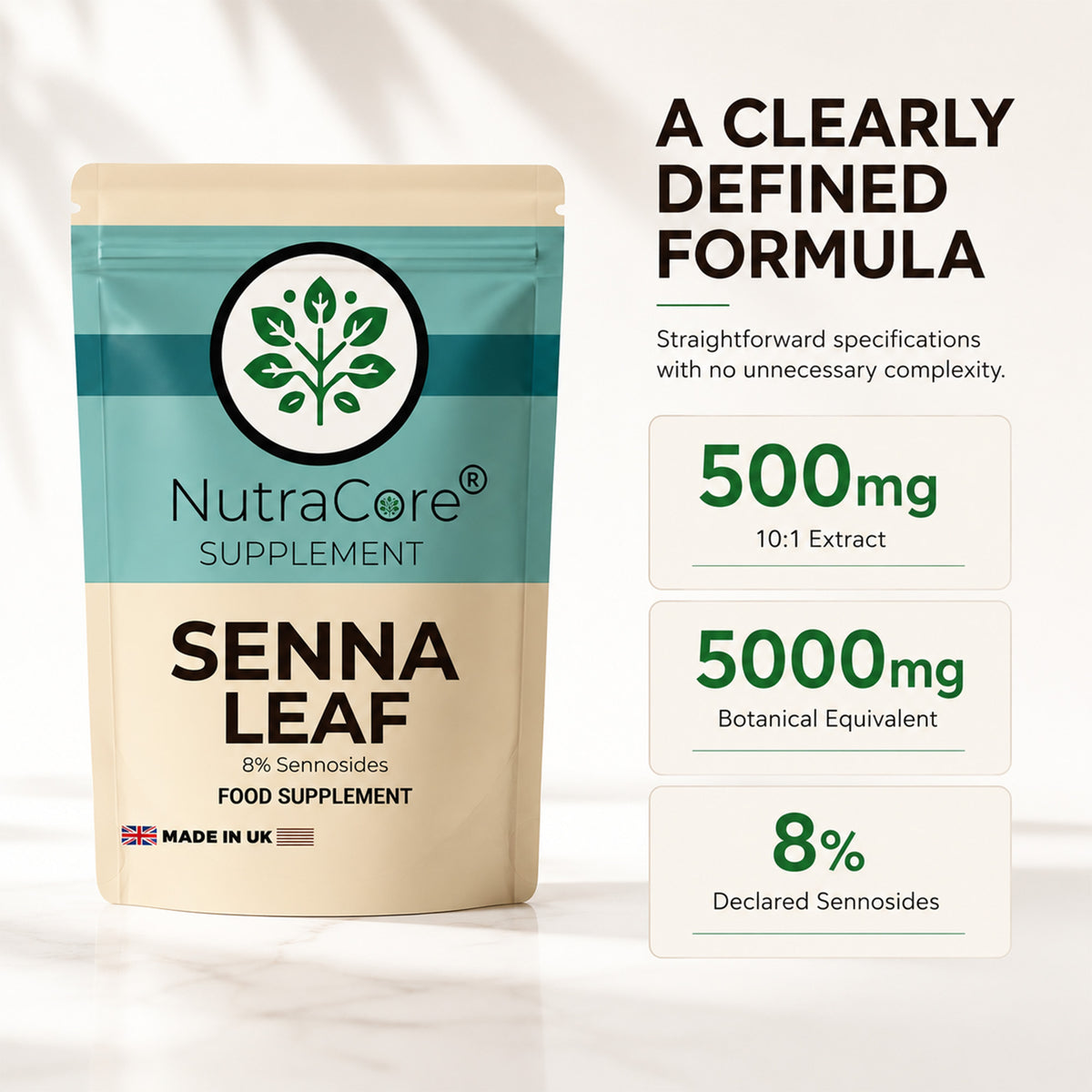Organic Senna Leaf Extract 5000mg Capsules | 8% Sennosides | Vegan