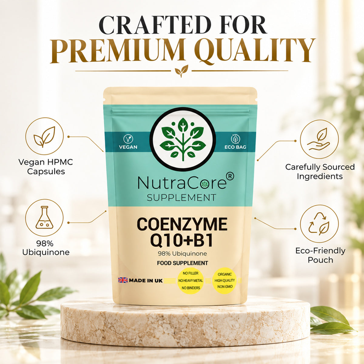 Co Enzyme Q10 550mg Capsules | Vitamin B1 | 98% Ubiquinone | Vegan
