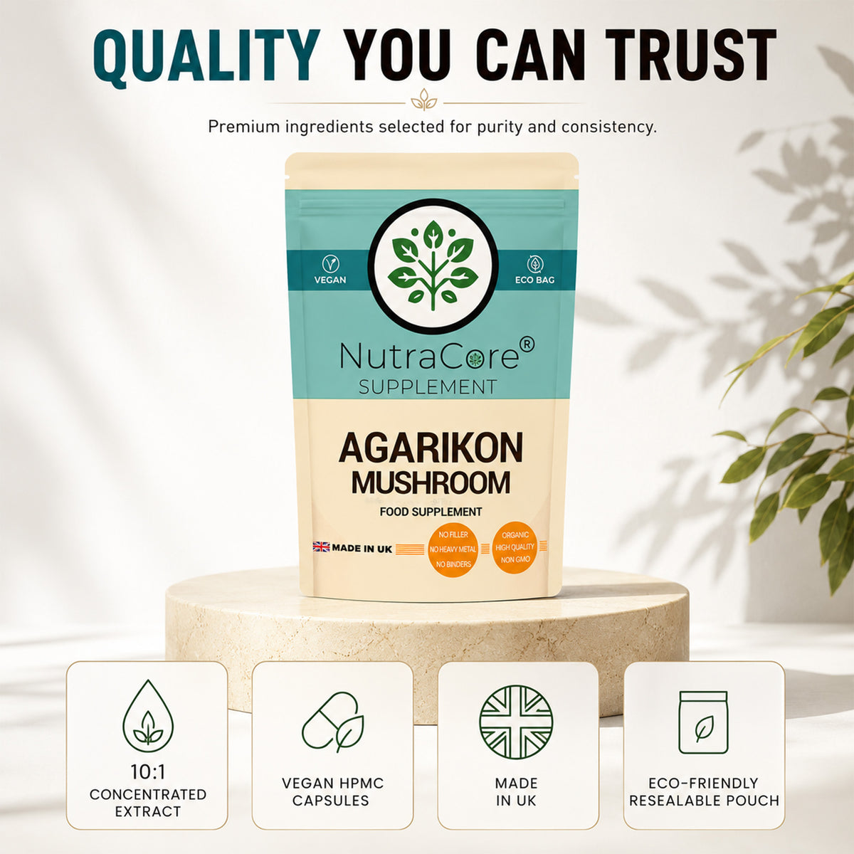 Agarikon Mushroom 5000mg Capsules | 40% Beta-Glucans | Vegan