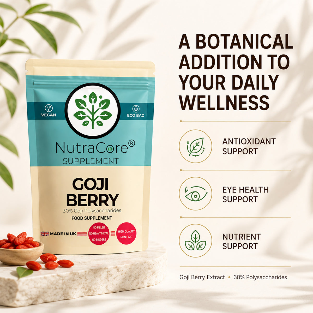 Goji Berry Extract Capsules 5000mg (30% Goji Polysaccharides) – Antioxidant Support, Vegan