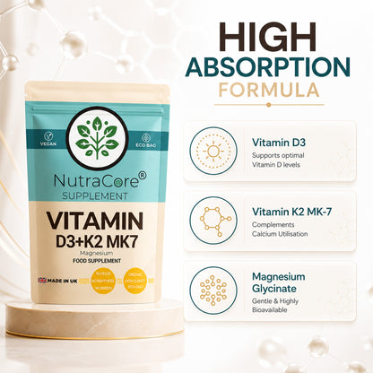 Vitamin D3 10000IU + K2 200mcg Capsules – With Magnesium