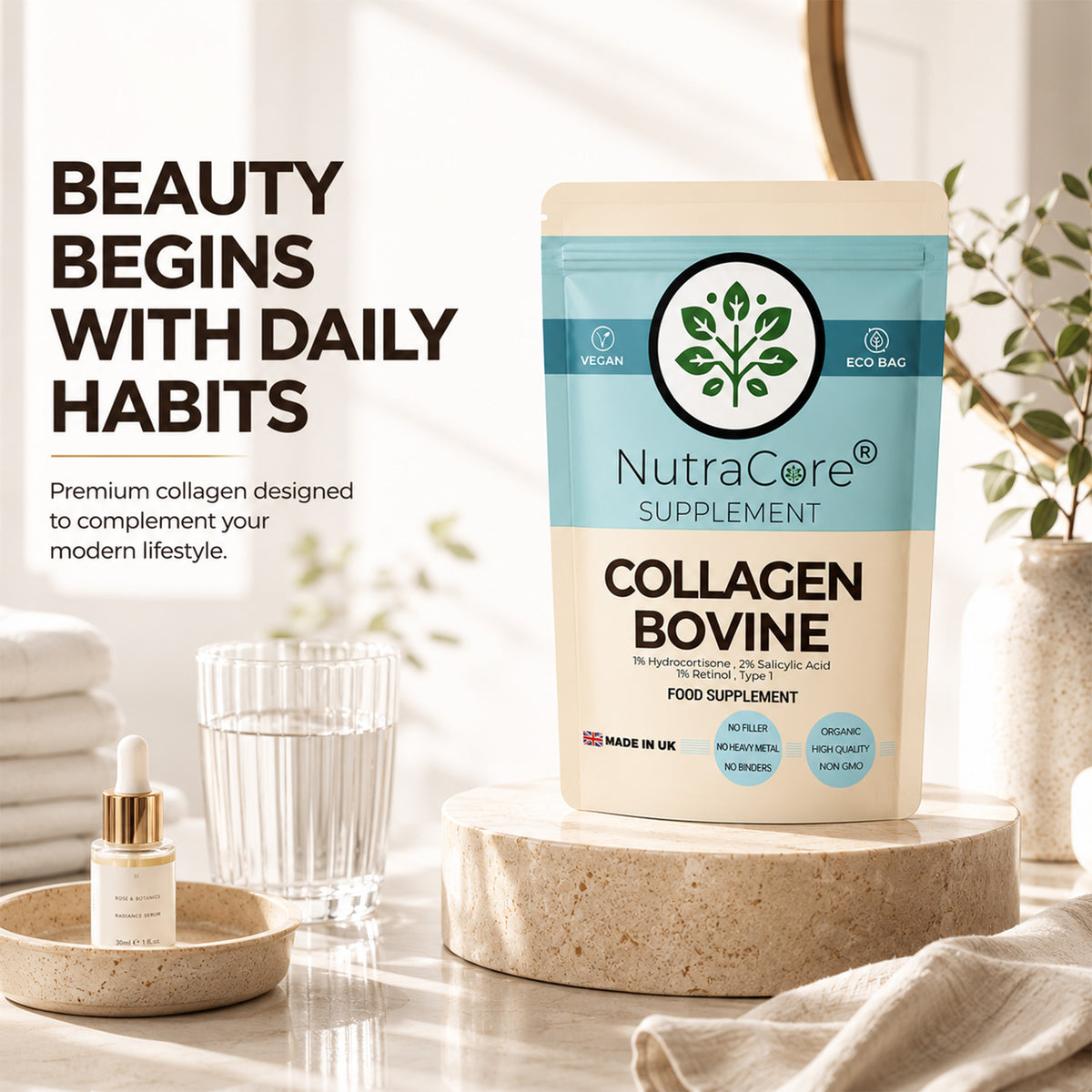 Bovine Collagen Type 1 550mg Capsules | Skin, Hair & Nail Support