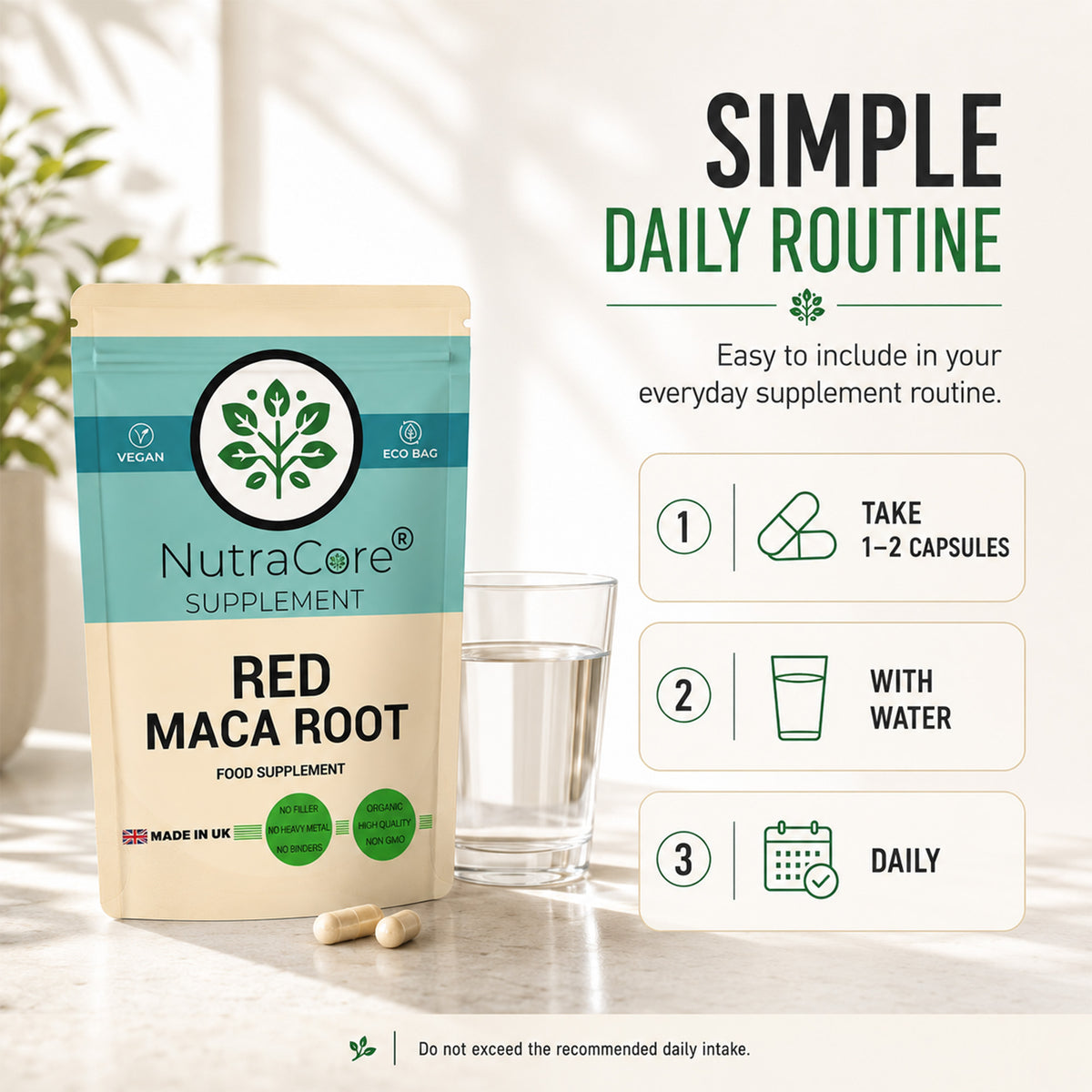 Red Maca Root 12000mg Capsules | 20:1 Extract | Vegan Supplement
