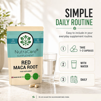 Red Maca Root 12000mg Capsules | 20:1 Extract | Vegan Supplement