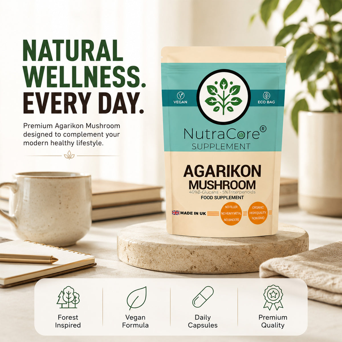 Agarikon Mushroom 5000mg Capsules | 40% Beta-Glucans | Vegan