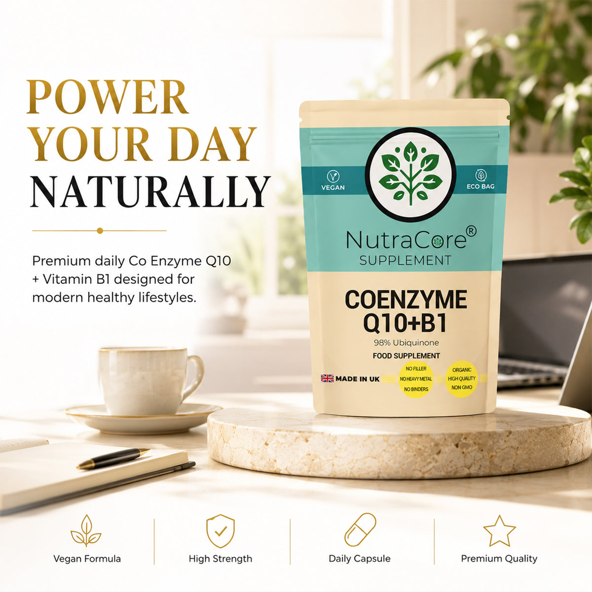 Co Enzyme Q10 550mg Capsules | Vitamin B1 | 98% Ubiquinone | Vegan