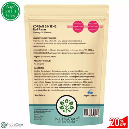 White Korean Ginseng Capsules 5000mg (50% Ginsenoside) Supporting Overall Health